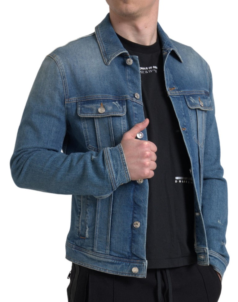 Blue Washed Cotton Stretch Denim Men Jacket