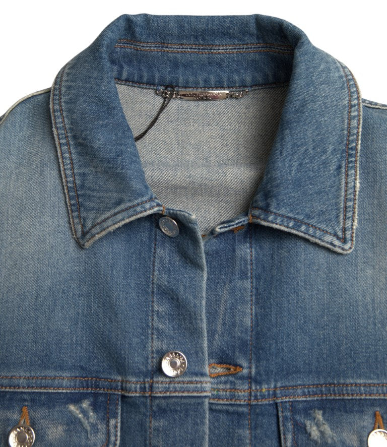 Blue Washed Cotton Stretch Denim Men Jacket