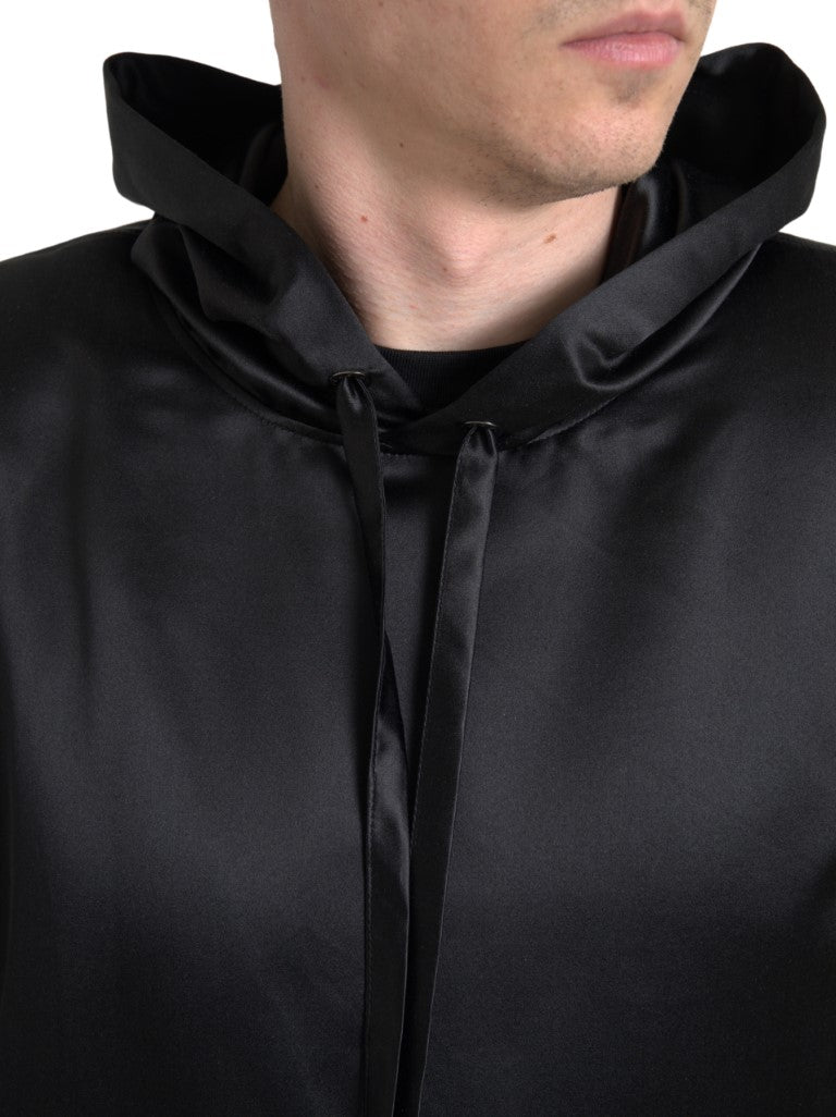 Black Silk Men Hoodie Pullover Sweater