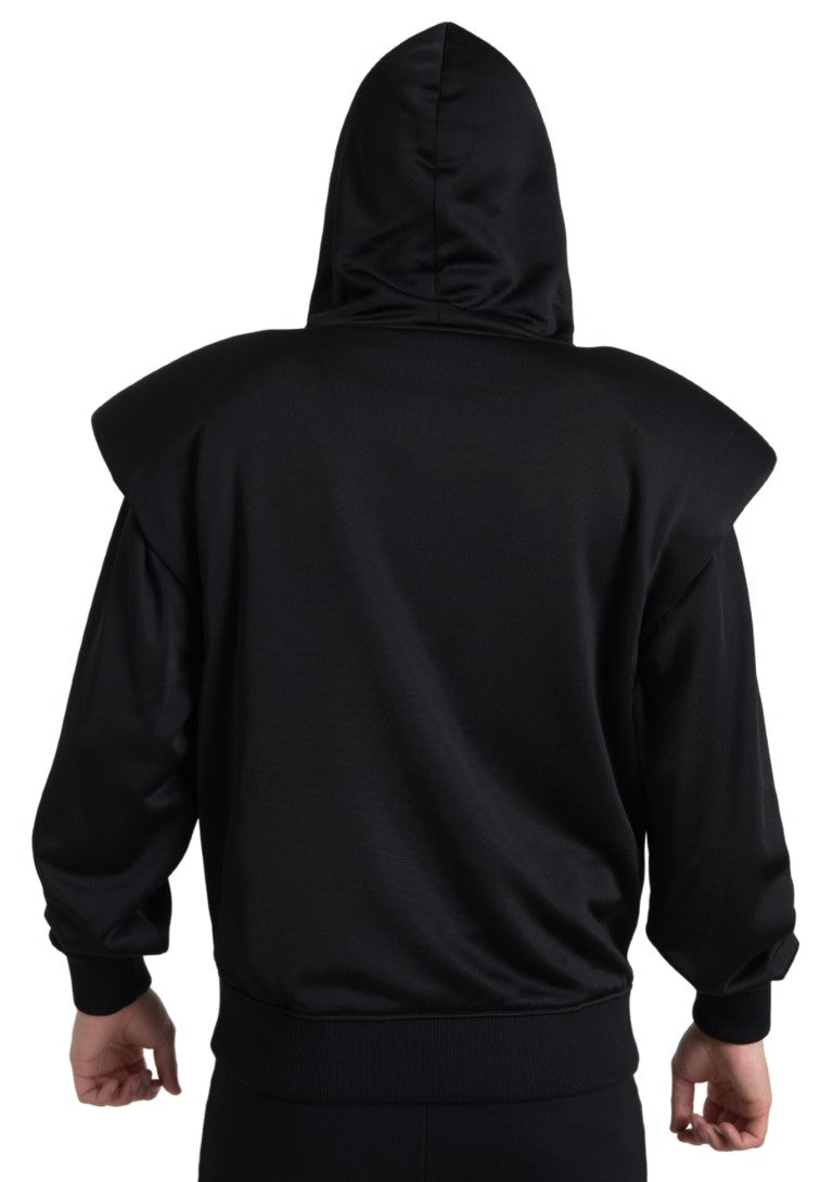 Black Viscose Cotton Hoodie Pullover Sweater