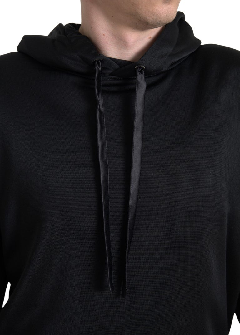 Black Viscose Cotton Hoodie Pullover Sweater