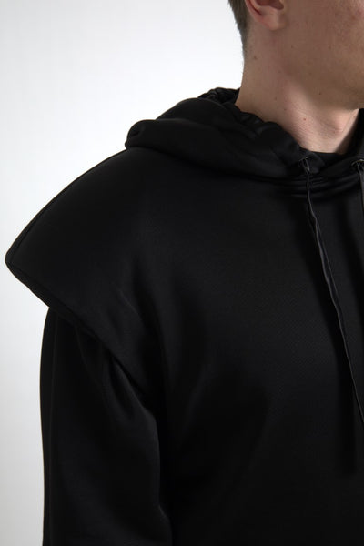 Black Viscose Cotton Hoodie Pullover Sweater