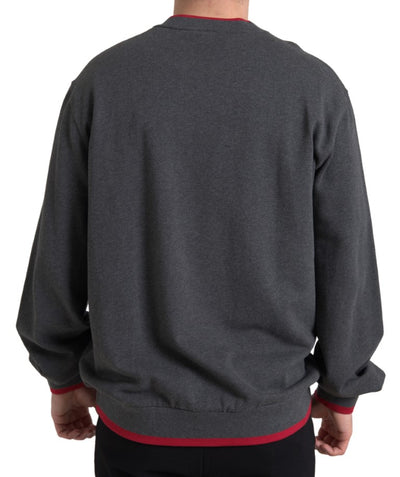 Gray Cotton Crew Neck Men Pullover Sweater