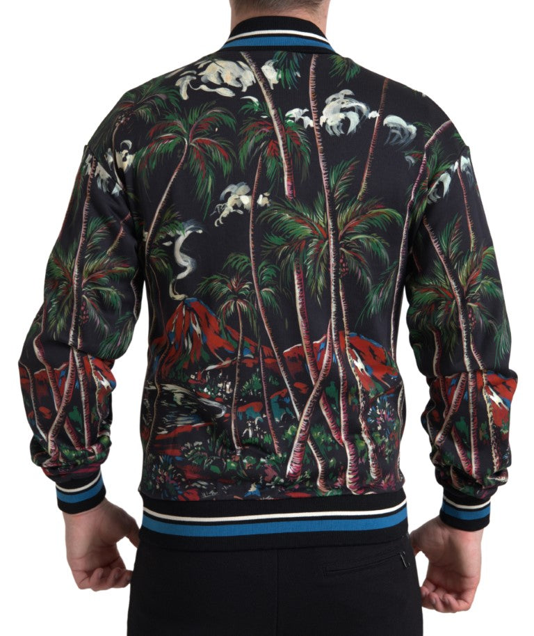 Black Palm Tree Cotton Full Zip Sweatshirt