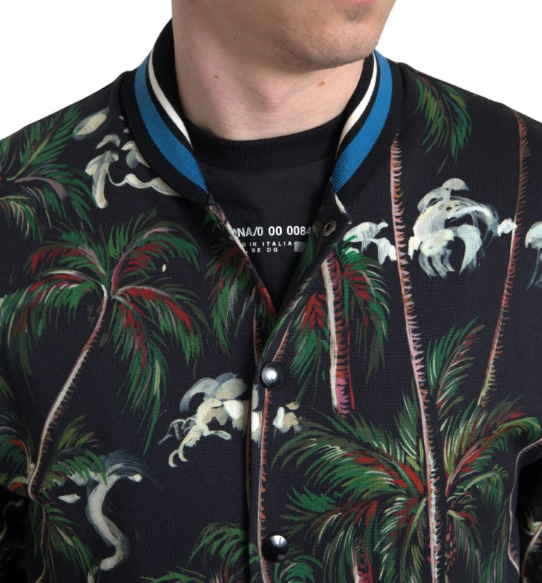 Black Palm Tree Cotton Full Zip Sweatshirt