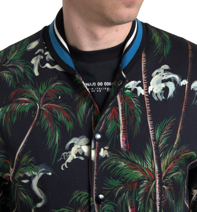 Black Palm Tree Cotton Full Zip Sweatshirt