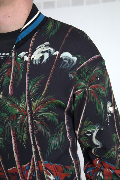 Black Palm Tree Cotton Full Zip Sweatshirt