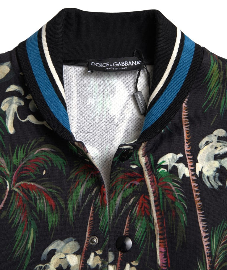 Black Palm Tree Cotton Full Zip Sweatshirt