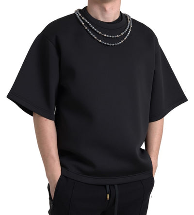 Black Necklace Embellished Polyester T-shirt