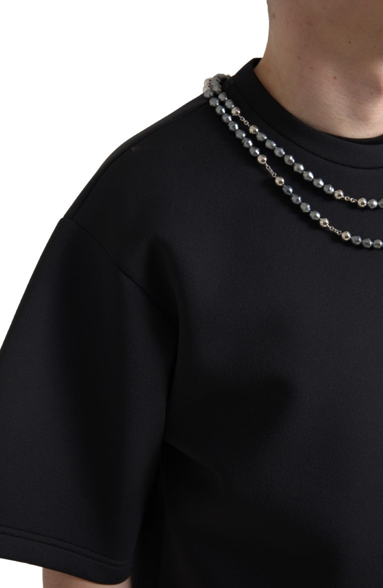 Black Necklace Embellished Polyester T-shirt