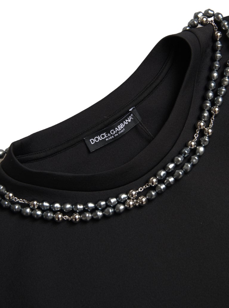 Black Necklace Embellished Polyester T-shirt