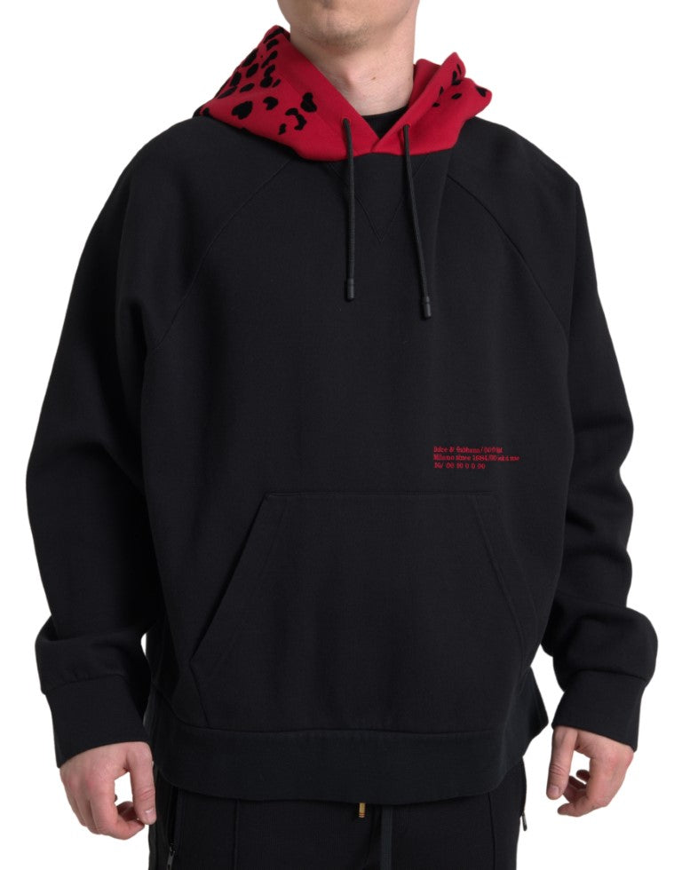 Black Red Leopard Print Men Hoodie Sweater