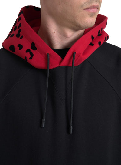 Black Red Leopard Print Men Hoodie Sweater