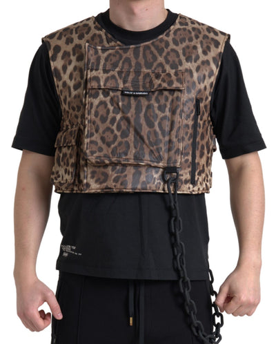 Brown Leopard Silk Sleeveless Sportswear