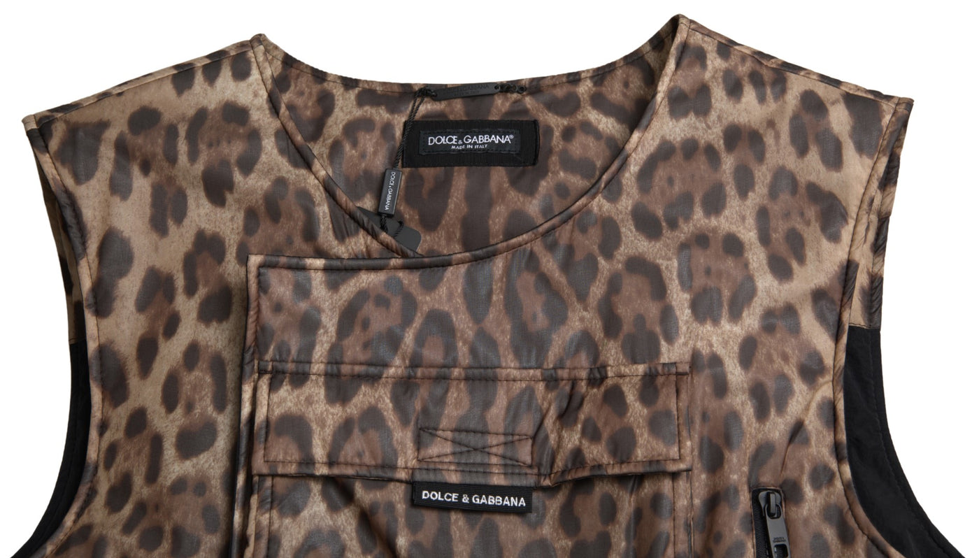 Brown Leopard Silk Sleeveless Sportswear