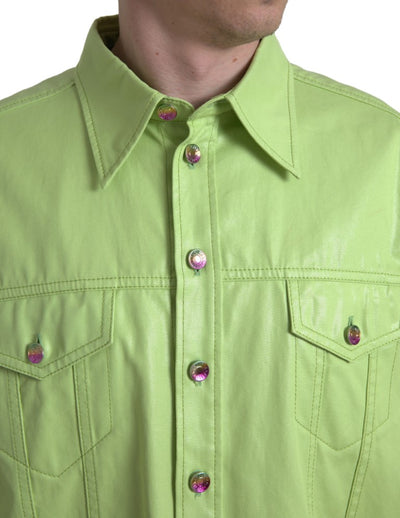 Green Cotton Collared Button Down Shirt