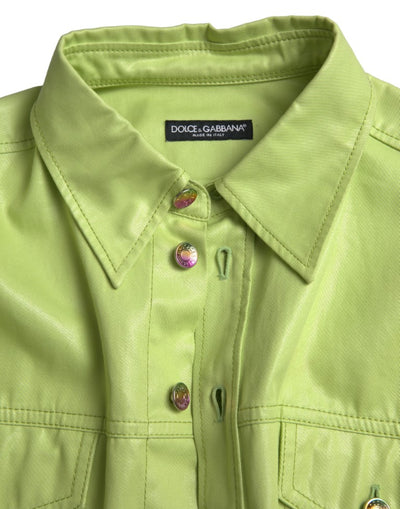 Green Cotton Collared Button Down Shirt