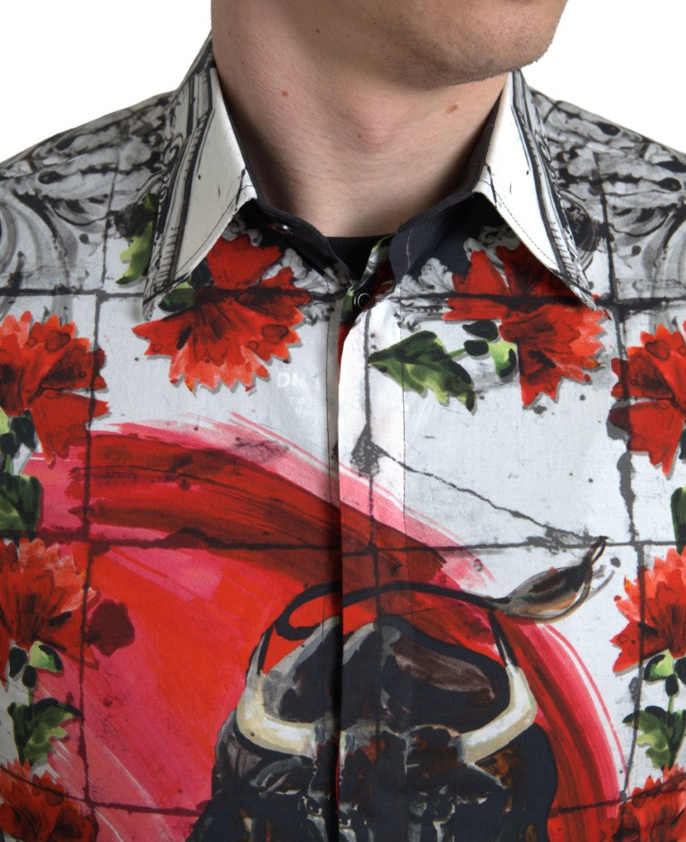 Multicolor Floral Bull Print Collared Shirt