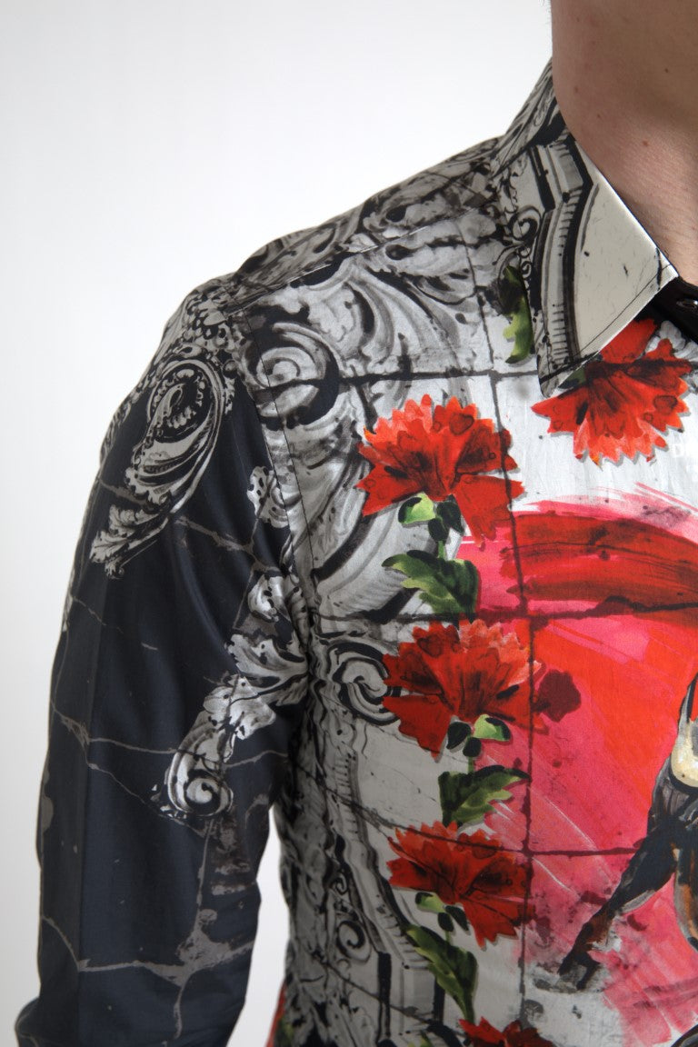 Multicolor Floral Bull Print Collared Shirt