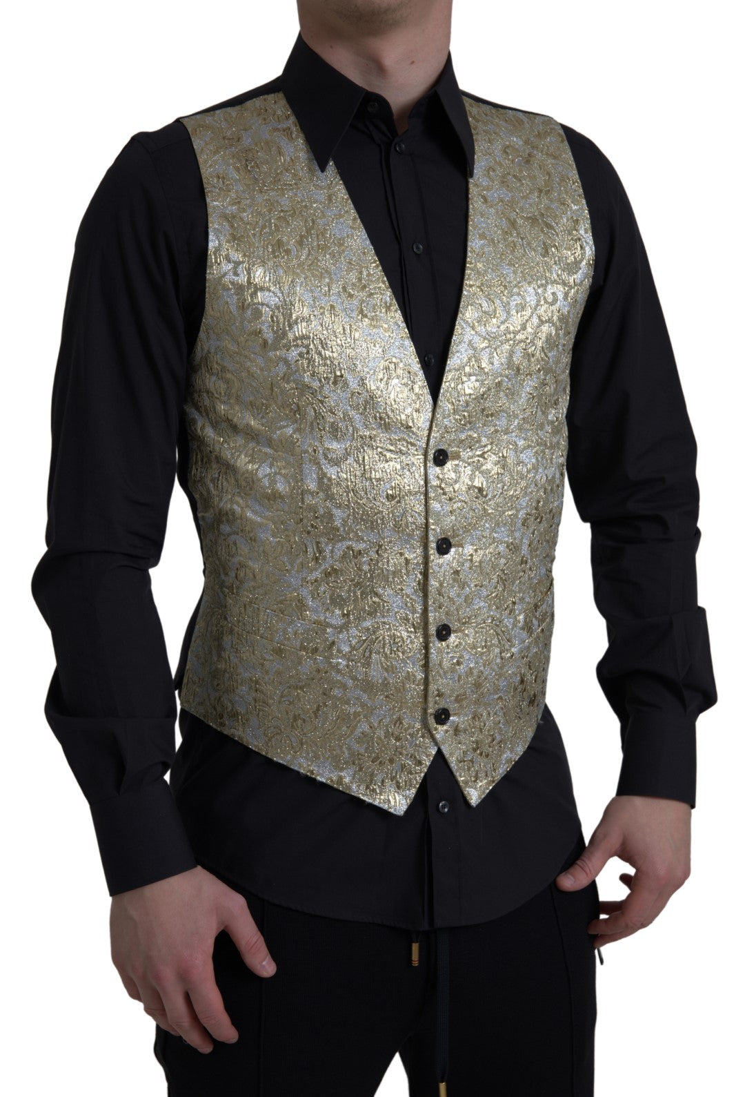 Floral Jacquard Waistcoat Formal Gold Vest