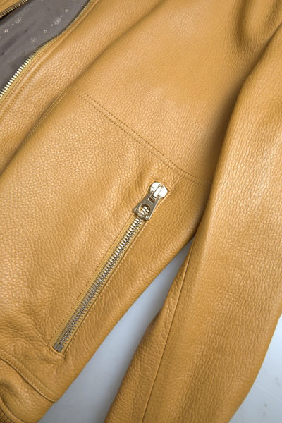 Yellow Leather Full Zip Bomber Men Jacket