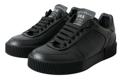 Black Portofino Leather Low Top Sneakers Shoes