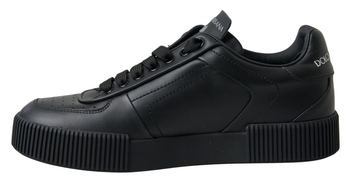 Black Portofino Leather Low Top Sneakers Shoes