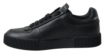 Black Portofino Leather Low Top Sneakers Shoes