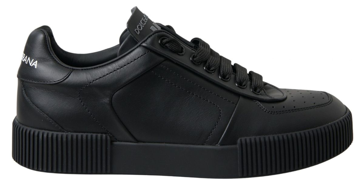 Black Portofino Leather Low Top Sneakers Shoes