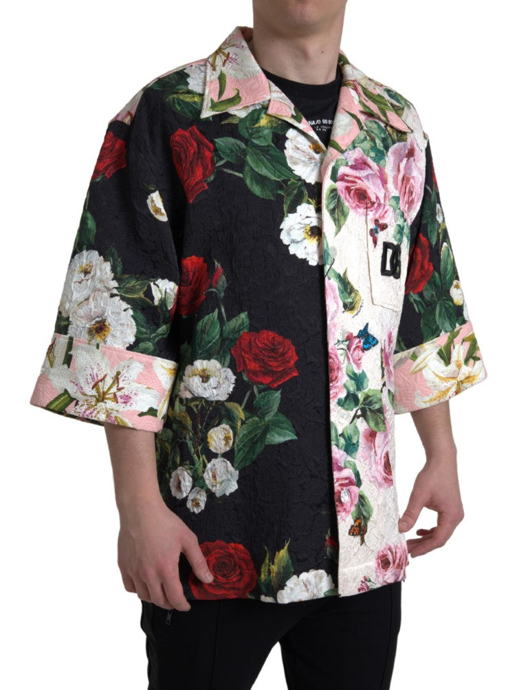 Multicolor Floral Brocade Button Down Shirt