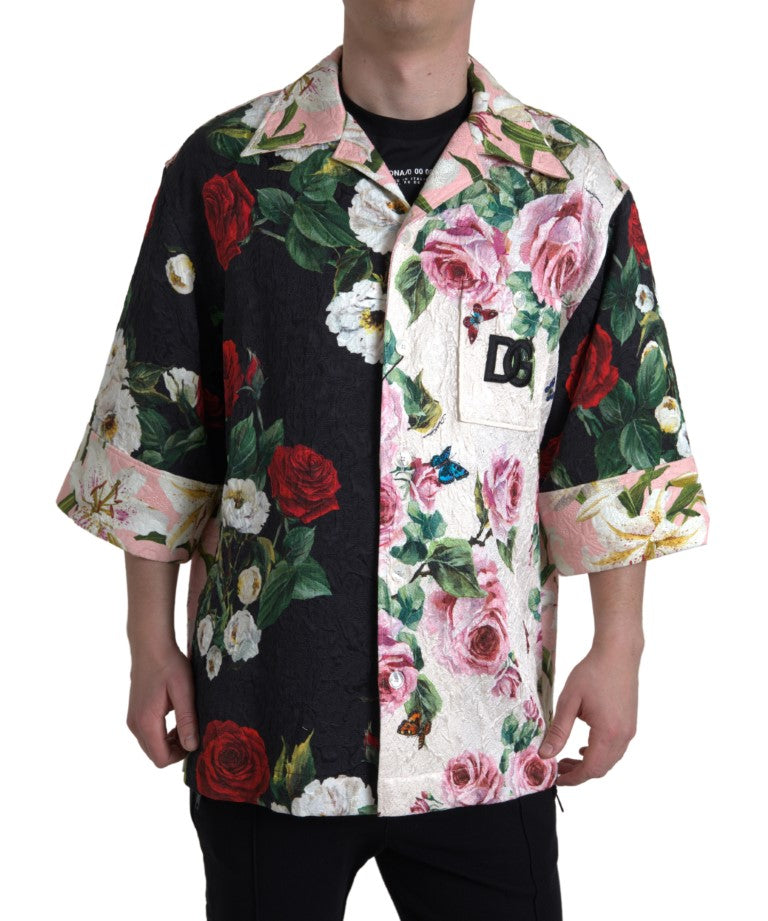 Multicolor Floral Brocade Button Down Shirt