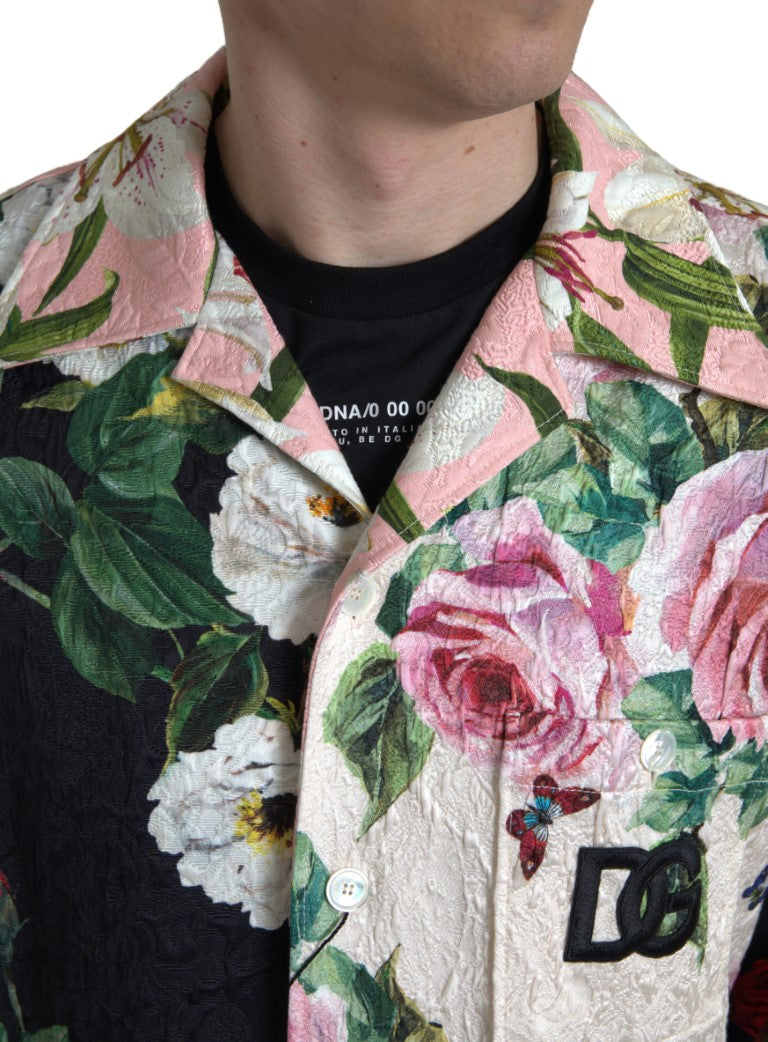 Multicolor Floral Brocade Button Down Shirt