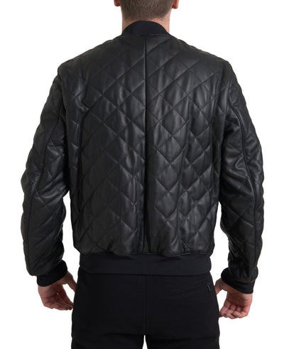 Black Leather Full Zip Quilted Jacket