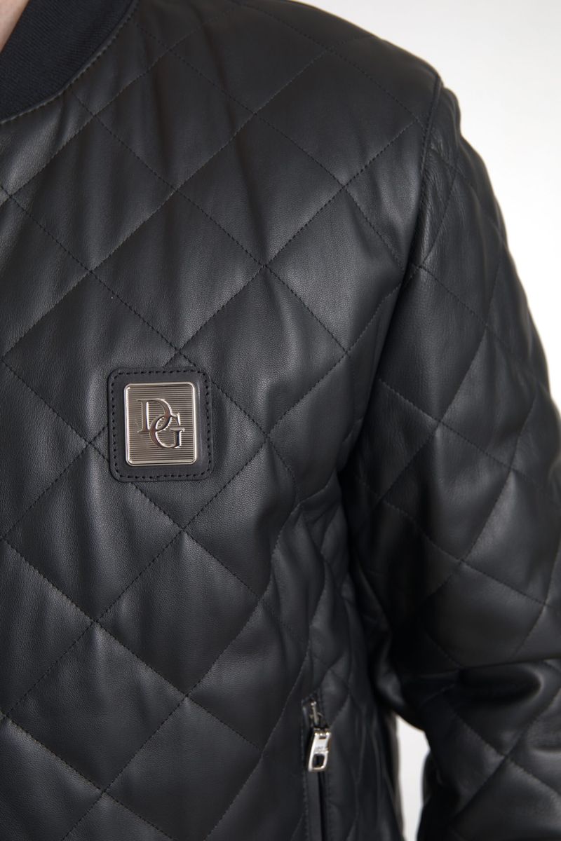 Black Leather Full Zip Quilted Jacket