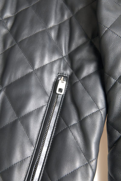 Black Leather Full Zip Quilted Jacket