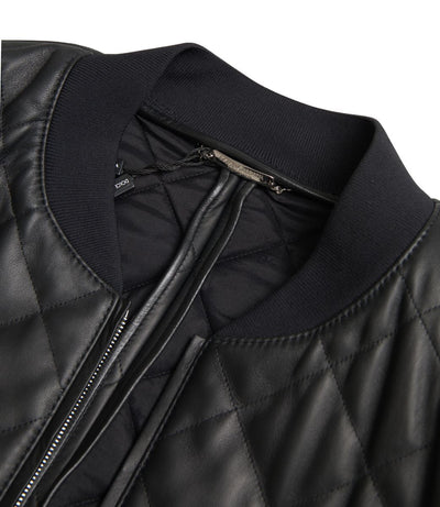 Black Leather Full Zip Quilted Jacket