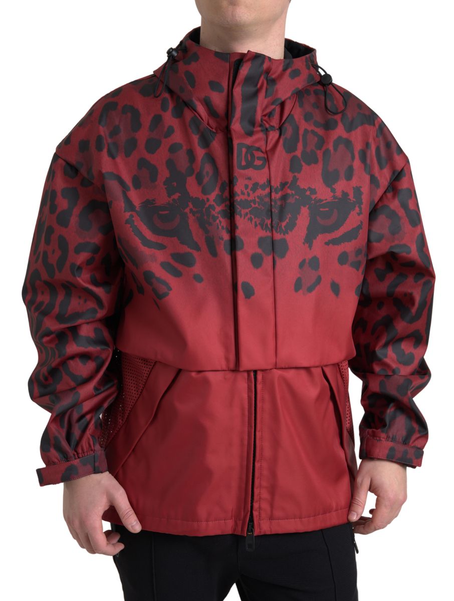 Red Leopard Hooded Rain Coat Jacket