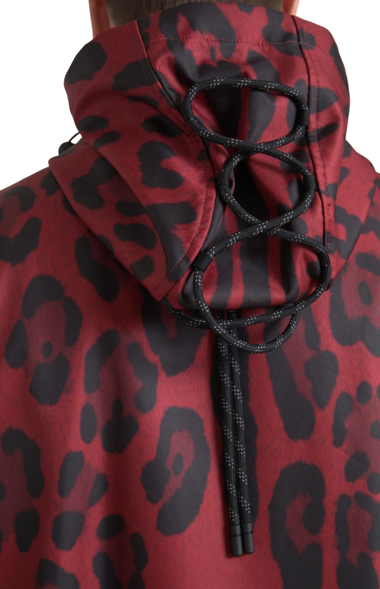 Red Leopard Hooded Rain Coat Jacket