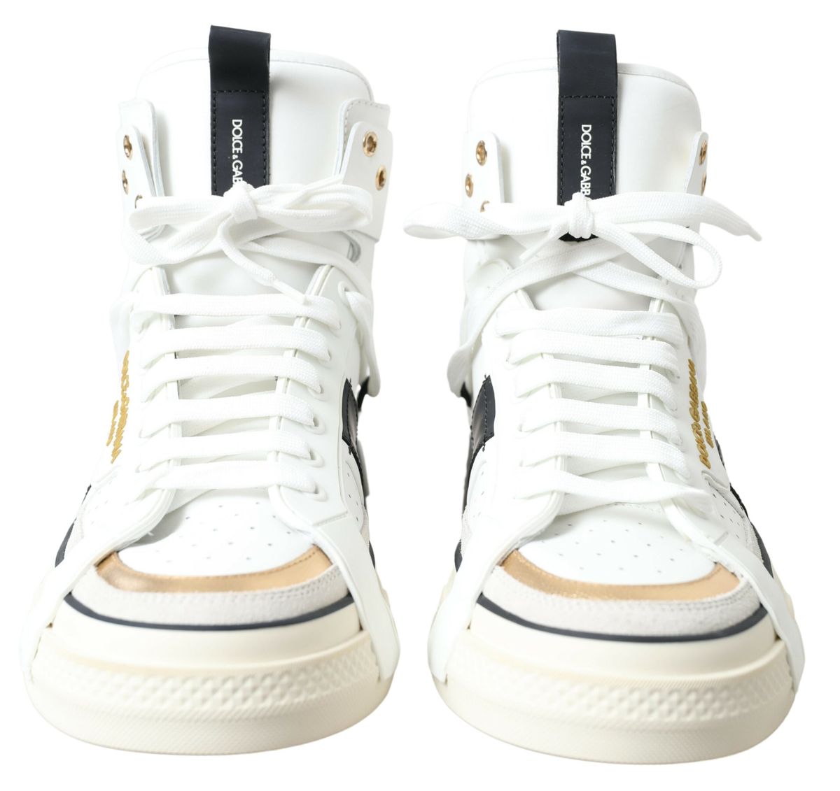 White and gold Leather High Top Mens Shoes