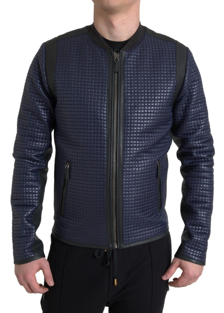 Blue Nylon Sheep Full Zip Men Biker Jacket