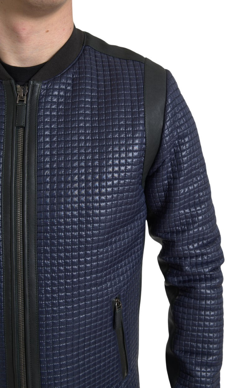 Blue Nylon Sheep Full Zip Men Biker Jacket