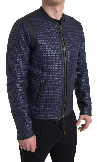 Blue Nylon Sheep Full Zip Men Biker Jacket