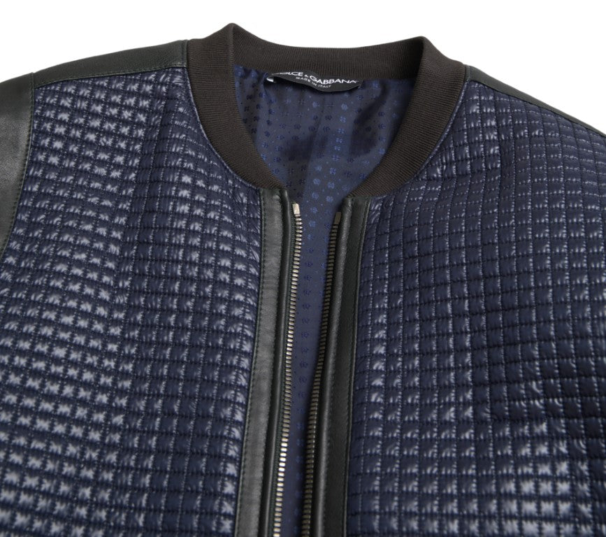 Blue Nylon Sheep Full Zip Men Biker Jacket