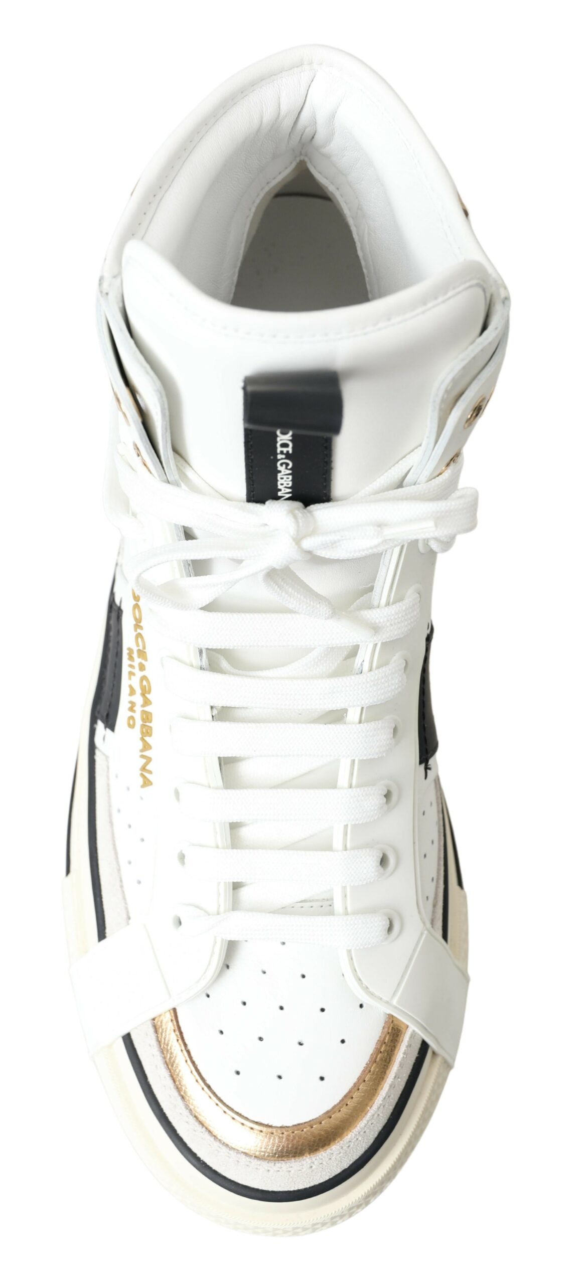 White and gold Leather High Top Mens Shoes