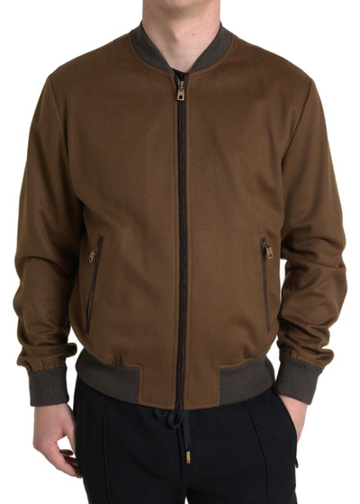 Brown Cashmere Full Zip Bomber Men Jacket