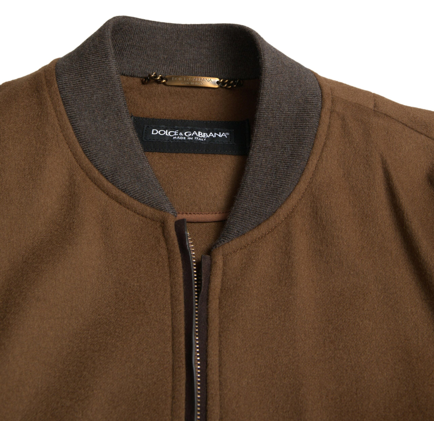 Brown Cashmere Full Zip Bomber Men Jacket