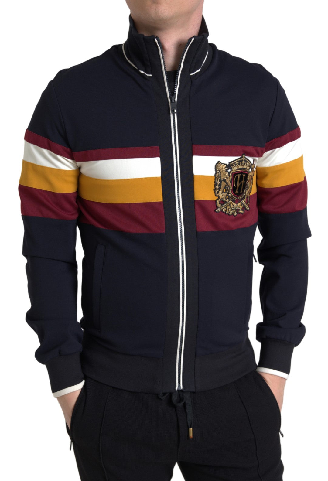 Blue Cardigan Heraldic Full Zip Sweater