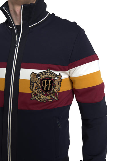 Blue Cardigan Heraldic Full Zip Sweater