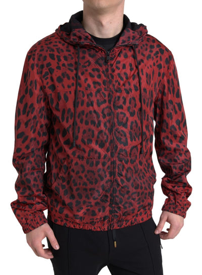 Red Leopard Hooded Bomber Full Zip Jacket