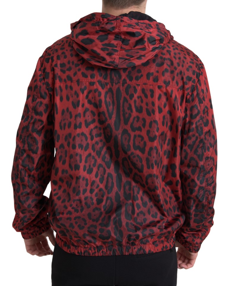 Red Leopard Hooded Bomber Full Zip Jacket